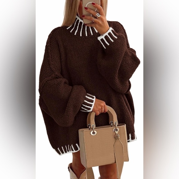 None Sweaters - 🆕Pullover Long Sleeve Mock Neck Chunky Knit Sweater